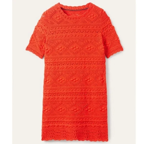 Boden Crochet Claudia Geometric Pattern Textured Knitted Orange Dress Boden Crochet Claudia Geometric Pattern Textured Knitted Orange Dress